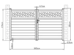 Draaipoort Van Aluminium Met Motieven - Halfopengewerkt - L. 305 X H. 182 Cm - Antraciet - Bazio-EXPERTLAND New