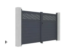 Draaipoort Van Aluminium Met Motieven - Halfopengewerkt - L. 305 X H. 182 Cm - Antraciet - Bazio-EXPERTLAND New
