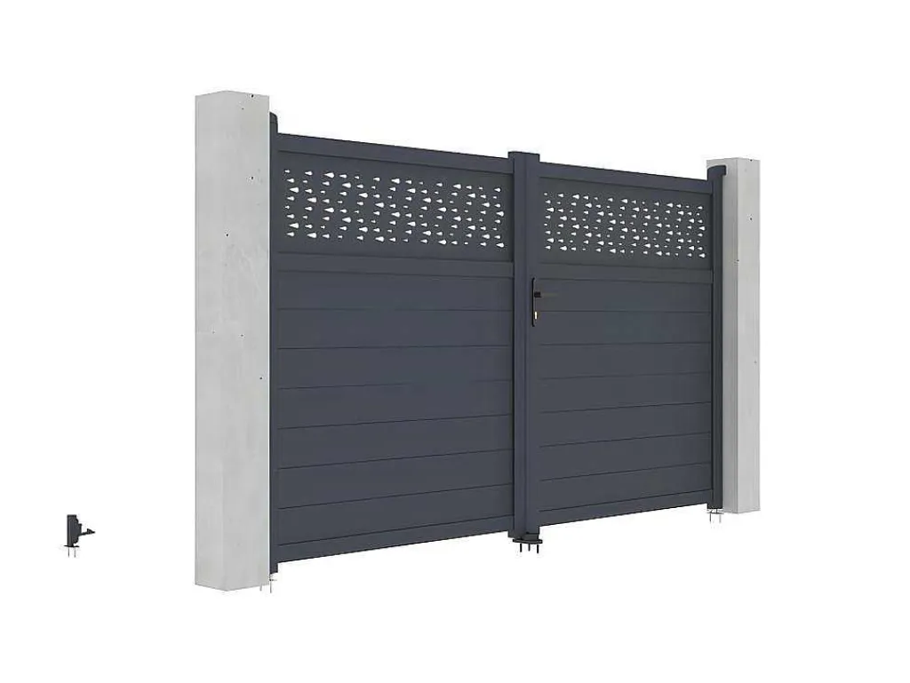 Draaipoort Van Aluminium Met Motieven - Halfopengewerkt - L. 305 X H. 182 Cm - Antraciet - Bazio-EXPERTLAND New
