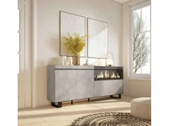 Dressoir, Opbergkast, 210, 4 Deuren, Elektrische Haard Xxl, Industrieel Design, Cement-Skraut Home New