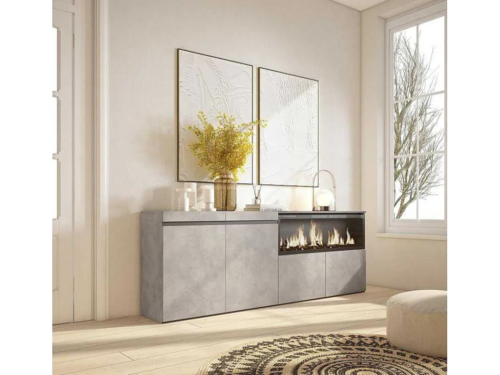 Dressoir, Opbergkast, 210, 4 Deuren, Elektrische Haard Xxl, Cement-Skraut Home Discount