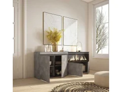 Dressoir, Opbergkast, 210, 4 Deuren, Elektrische Haard Xxl, Cement-Skraut Home Discount