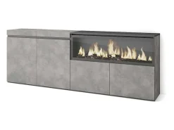 Dressoir, Opbergkast, 210, 4 Deuren, Elektrische Haard Xxl, Cement-Skraut Home Discount