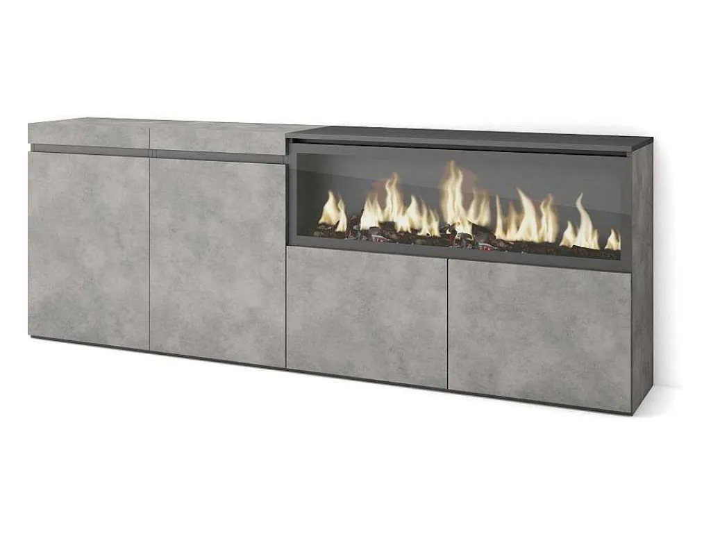 Dressoir, Opbergkast, 210, 4 Deuren, Elektrische Haard Xxl, Cement-Skraut Home Discount