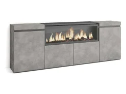 Dressoir, Opbergkast, 210, 4 Deuren, Elektrische Haard Xxl, Cement-Skraut Home Outlet