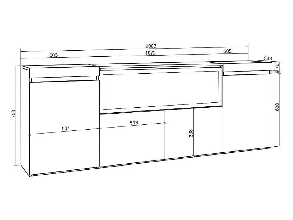 Dressoir, Opbergkast, 210, 4 Deuren, Elektrische Haard Xxl, Cement-Skraut Home Outlet