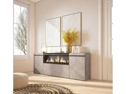 Dressoir, Opbergkast, 210, 4 Deuren, Elektrische Haard Xxl, Cement-Skraut Home Outlet