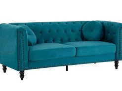 Drie- En Tweezitsbank Van Blauwgroen Velours Turner-Vente-unique Clearance
