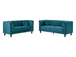 Drie- En Tweezitsbank Van Blauwgroen Velours Turner-Vente-unique Clearance