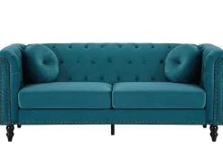 Drie- En Tweezitsbank Van Blauwgroen Velours Turner-Vente-unique Clearance