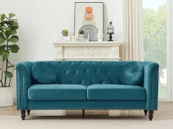 Drie- En Tweezitsbank Van Blauwgroen Velours Turner-Vente-unique Clearance