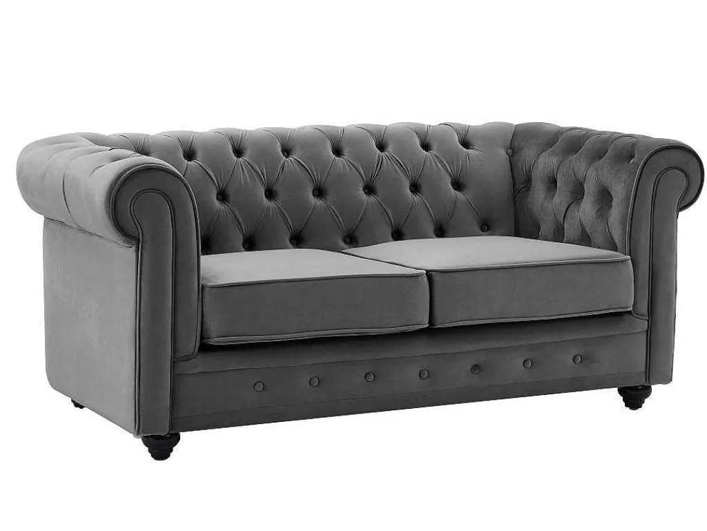 Drie- En Tweezitsbank Van Antracietkleurig Velours Chesterfield-Vente-unique Clearance