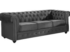 Drie- En Tweezitsbank Van Antracietkleurig Velours Chesterfield-Vente-unique Clearance