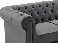 Drie- En Tweezitsbank Van Antracietkleurig Velours Chesterfield-Vente-unique Clearance