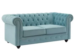 Drie- En Tweezitsbank Van Pastelblauw Velours Chesterfield-Vente-unique Best