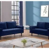 Drie- En Tweezitsbank Van Fluweel Fleuet - Donkerblauw-Vente-unique