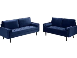 Drie- En Tweezitsbank Van Fluweel Fleuet - Donkerblauw-Vente-unique