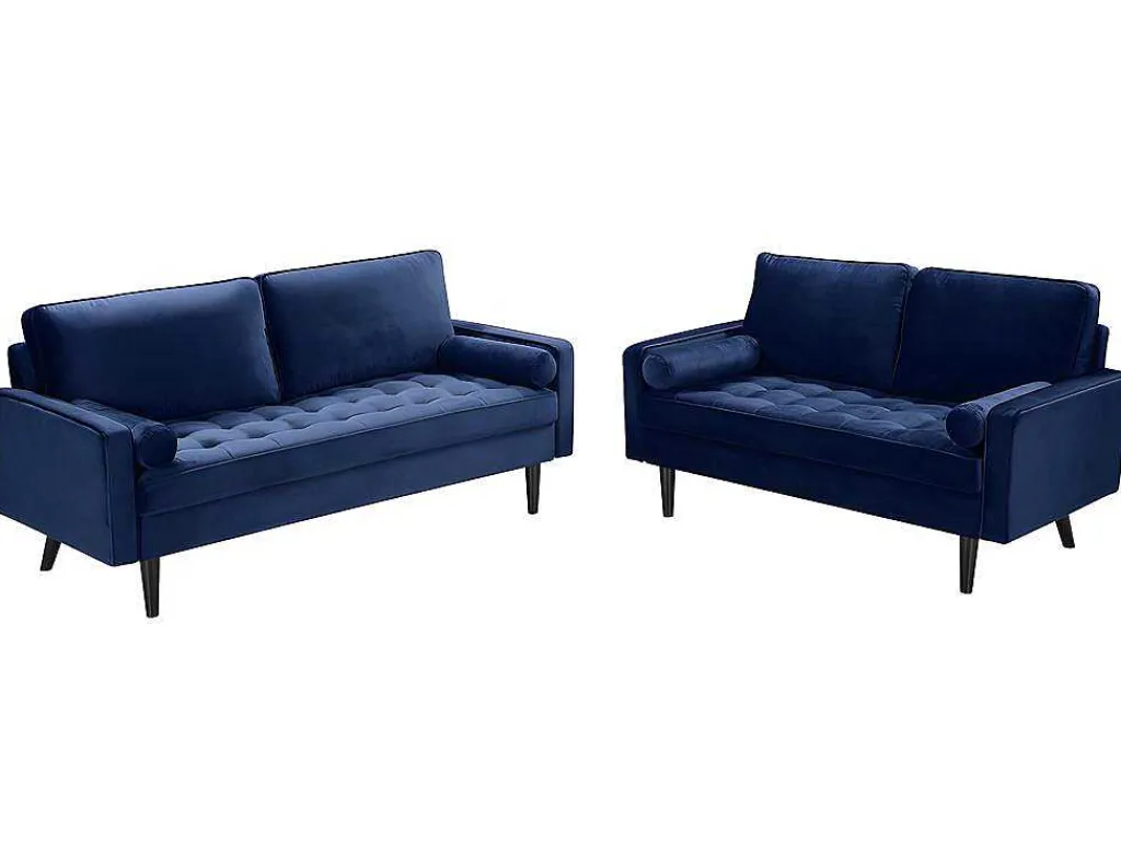 Drie- En Tweezitsbank Van Fluweel Fleuet - Donkerblauw-Vente-unique