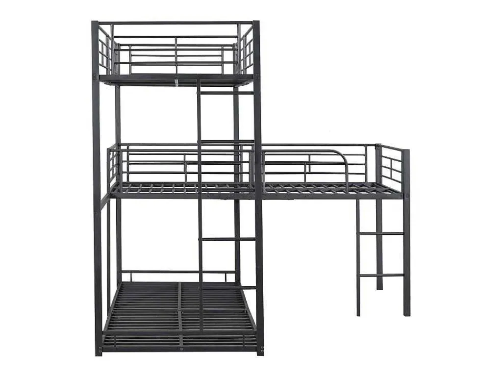 Driedubbele Stapelbedden 90 X 200 Cm - Hoge Reling En Ladder - Metaal - Zwart-Vente-unique Outlet