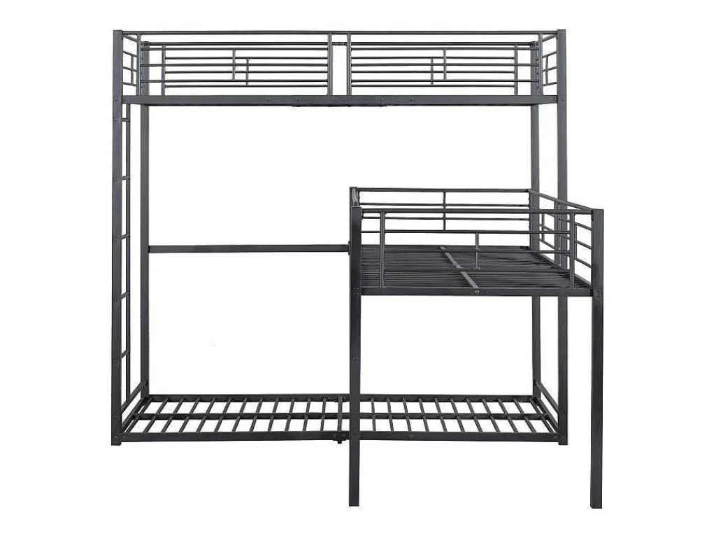 Driedubbele Stapelbedden 90 X 200 Cm - Hoge Reling En Ladder - Metaal - Zwart-Vente-unique Outlet