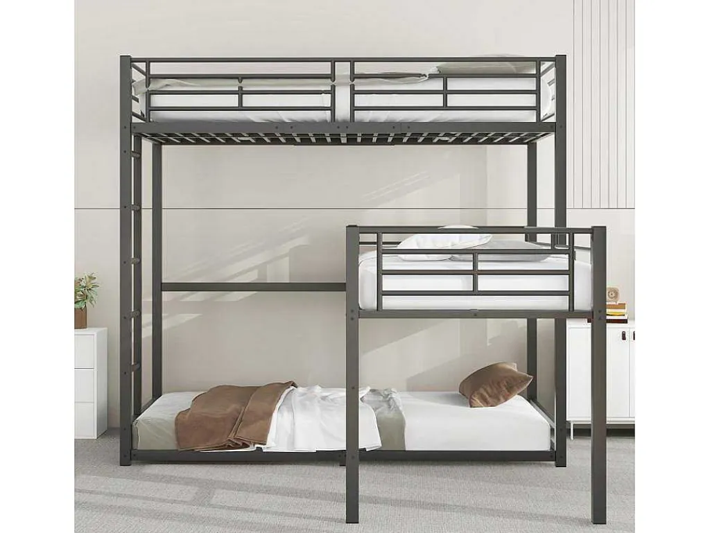 Driedubbele Stapelbedden 90 X 200 Cm - Hoge Reling En Ladder - Metaal - Zwart-Vente-unique Outlet