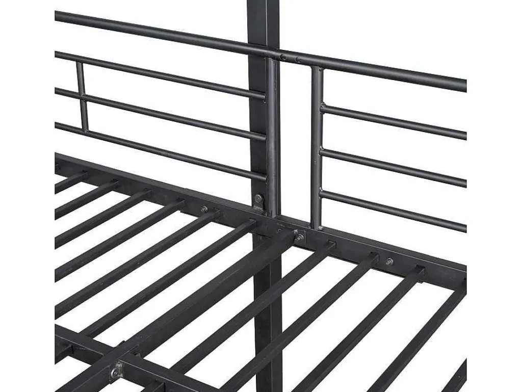 Driedubbele Stapelbedden 90 X 200 Cm - Hoge Reling En Ladder - Metaal - Zwart-Vente-unique Outlet