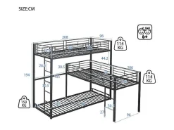 Driedubbele Stapelbedden 90 X 200 Cm - Hoge Reling En Ladder - Metaal - Zwart-Vente-unique Outlet