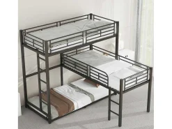 Driedubbele Stapelbedden 90 X 200 Cm - Hoge Reling En Ladder - Metaal - Zwart-Vente-unique Outlet