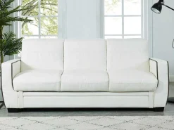Driezits Bedbank Van Kunstleer Naty - Wit-Vente-unique Sale