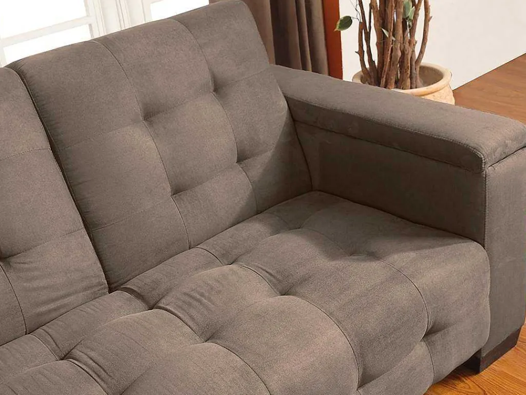 Driezits Bedbank Van Microvezel Devonshire Met Centraal Inklapbaar Tafeltje - Bruin-Vente-unique Online