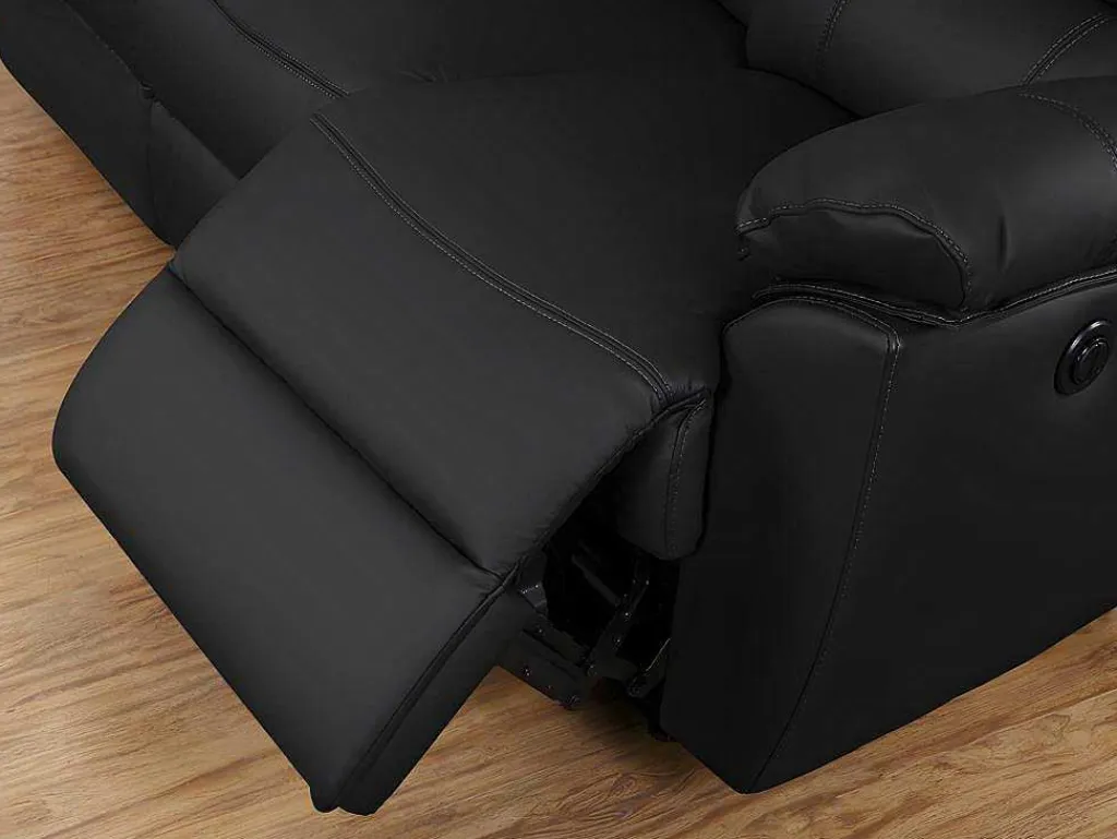 Driezits- En Tweezits Relaxbank Van Leer Marcis - Zwart - Elektrisch-Vente-unique Hot