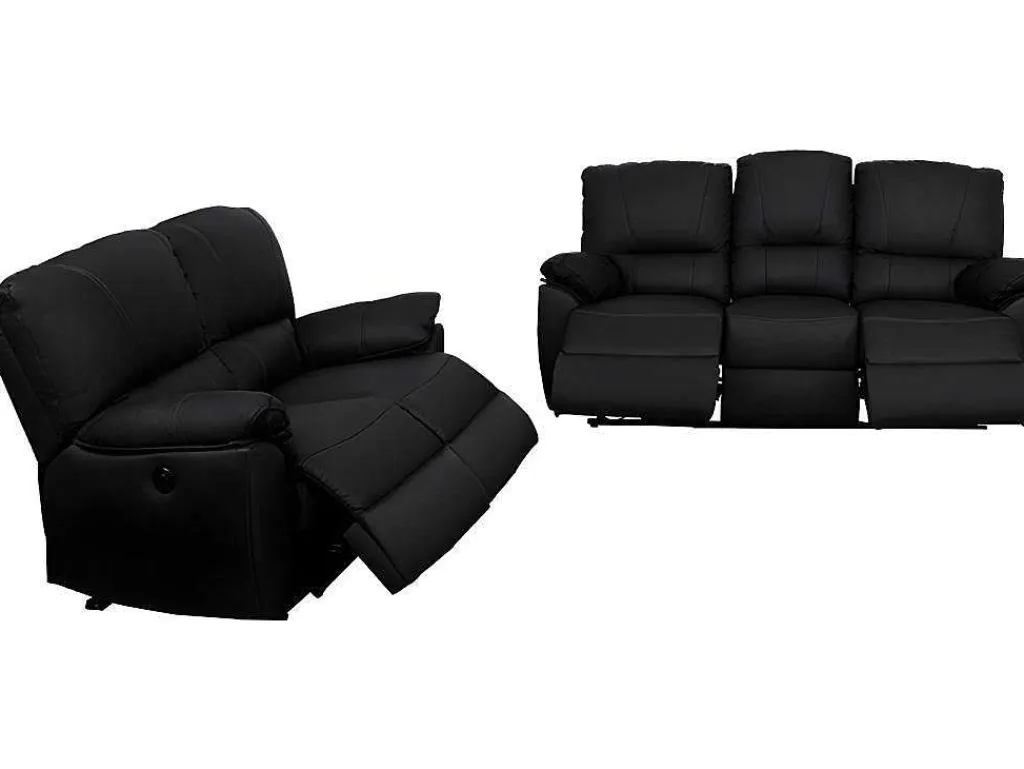 Driezits- En Tweezits Relaxbank Van Leer Marcis - Zwart - Elektrisch-Vente-unique Hot