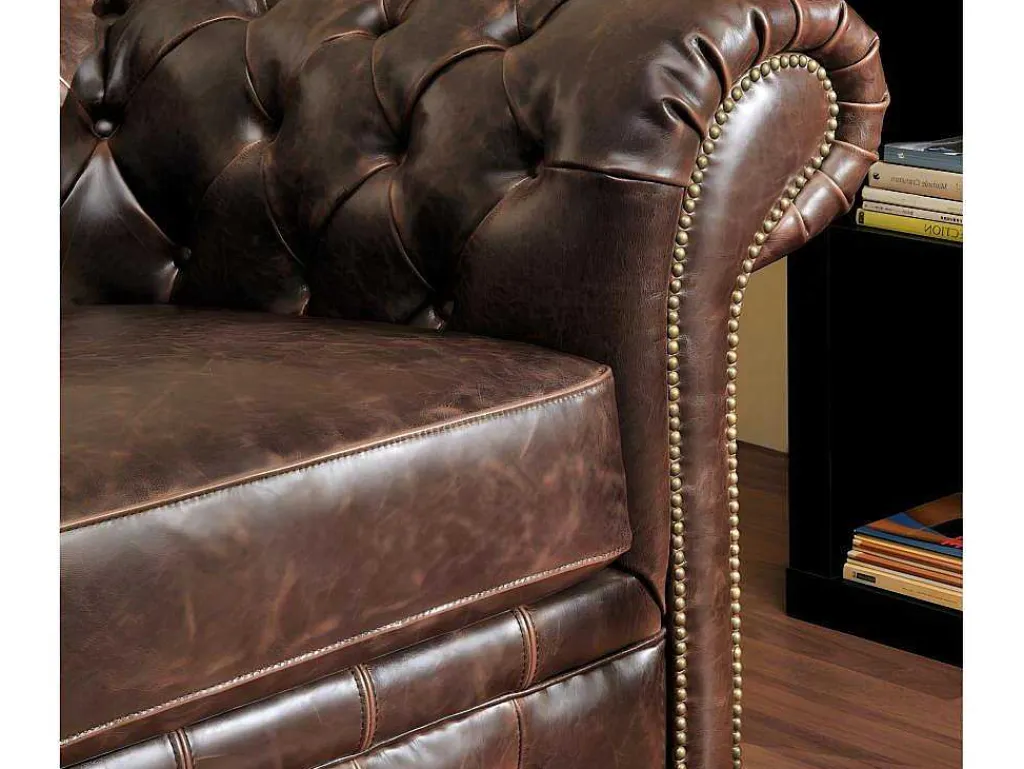 Driezits- En Tweezitsbank Chesterfield Clotaire Van 100% Leer Met Lived-In Aspect-Vente-unique Best