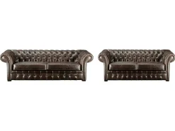 Driezits- En Tweezitsbank Chesterfield Clotaire Van 100% Leer Met Lived-In Aspect-Vente-unique Best