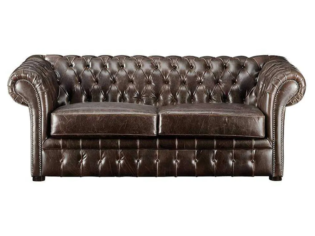 Driezits- En Tweezitsbank Chesterfield Clotaire Van 100% Leer Met Lived-In Aspect-Vente-unique Best
