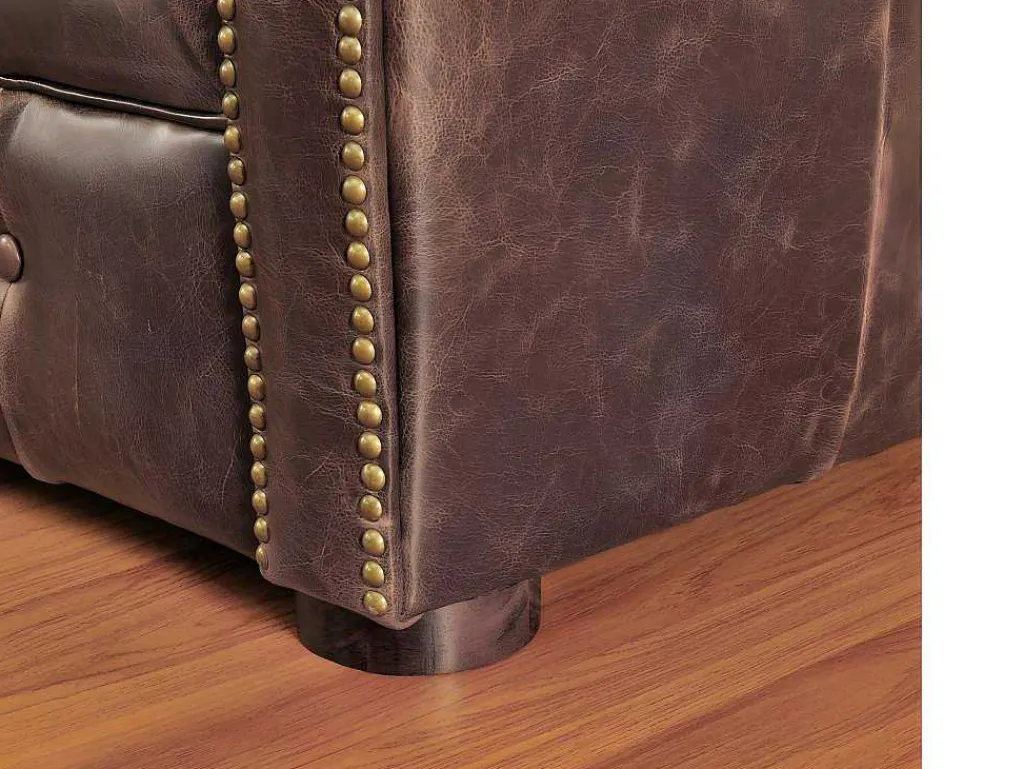 Driezits- En Tweezitsbank Chesterfield Clotaire Van 100% Leer Met Lived-In Aspect-Vente-unique Best