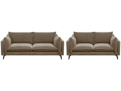 Driezits- En Tweezitsbank Van Fluweel Kestrel - Beige-Vente-unique