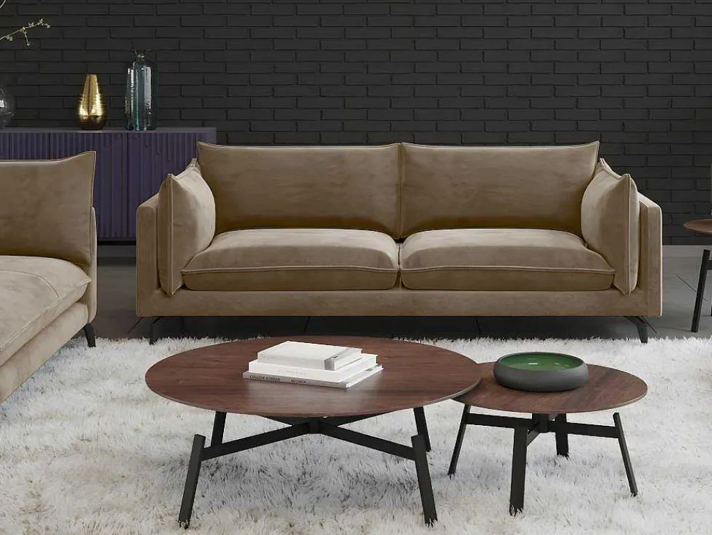 Driezits- En Tweezitsbank Van Fluweel Kestrel - Beige-Vente-unique