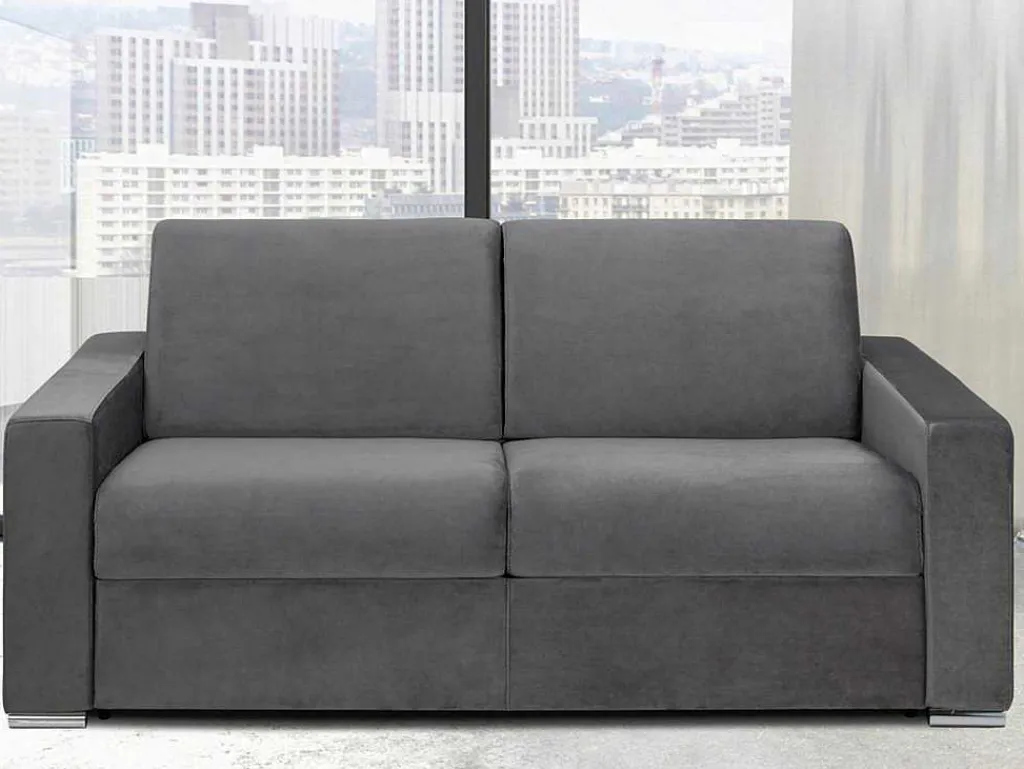 Driezits Express Bedbank Van Fluweel Calito - Antraciet - Tweepersoonsbed 140 Cm - Matras 14 Cm-Vente-unique Clearance