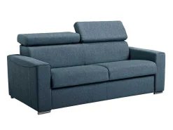 Driezits Express Slaapbank Van Stof Vizir - Blauw - Slaapafmeting Met Brede Latten 140 Cm - Matras 18 Cm-Vente-unique Clearance