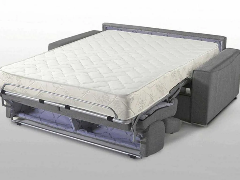 Driezits Express Slaapbank Van Stof Vizir - Blauw - Slaapafmeting Met Brede Latten 140 Cm - Matras 18 Cm-Vente-unique Clearance