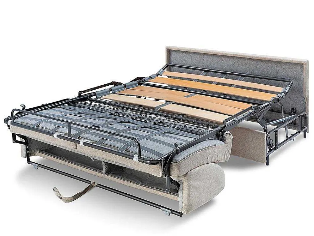 Driezits Express Slaapbank Van Stof Vizir - Blauw - Slaapafmeting Met Brede Latten 140 Cm - Matras 18 Cm-Vente-unique Clearance