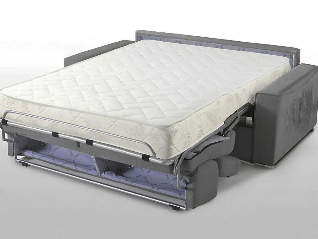 Driezits Express Slaapbank Van Stof Vizir - Grijs - Slaapafmeting Met Brede Latten 140 Cm - Matras 18 Cm-Vente-unique New