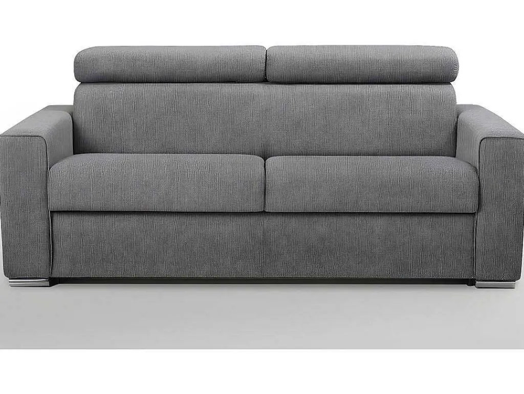 Driezits Express Slaapbank Van Stof Vizir - Grijs - Slaapafmeting Met Brede Latten 140 Cm - Matras 18 Cm-Vente-unique New