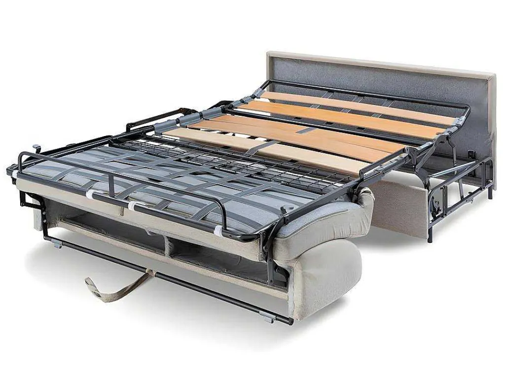 Driezits Express Slaapbank Van Stof Vizir - Grijs - Slaapafmeting Met Brede Latten 140 Cm - Matras 18 Cm-Vente-unique New