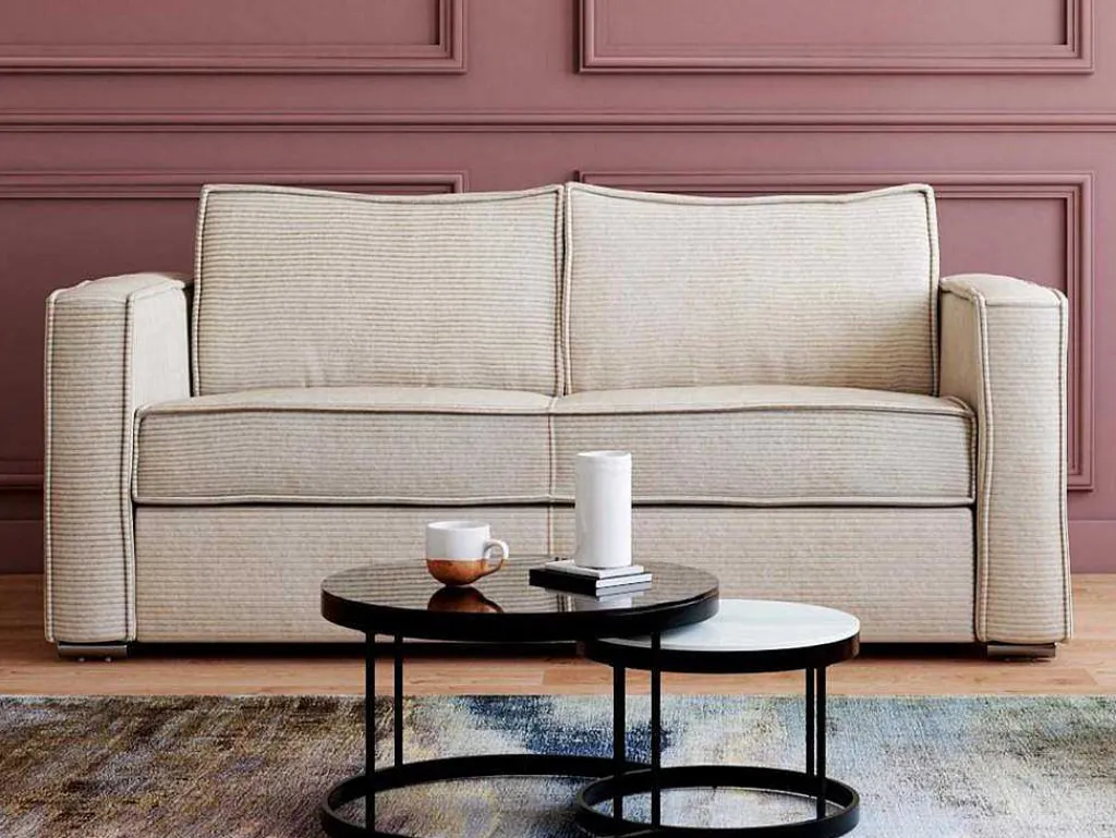 Driezits Express Slaapbank Van Ribfluweel - Beige - Loreto-Vente-unique Online