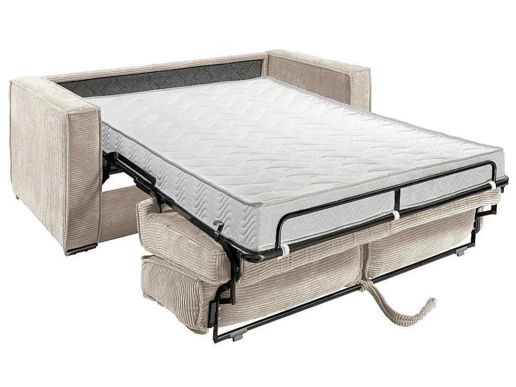 Driezits Express Slaapbank Van Ribfluweel - Beige - Loreto-Vente-unique Online