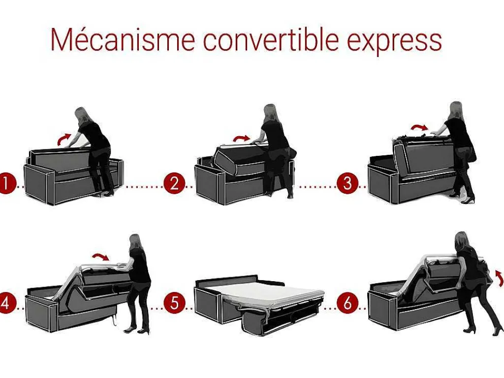 Driezits Express-Bedbank Van Kunstleer Calife - Grijs - Slaapafmeting 140 Cm-Vente-unique Sale