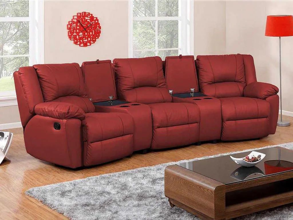 Driezits Relaxbank En Relaxfauteuil Van Leer Aroma - Rood-Vente-unique Sale