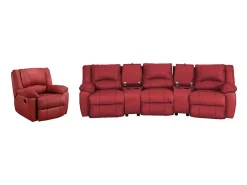 Driezits Relaxbank En Relaxfauteuil Van Leer Aroma - Rood-Vente-unique Sale